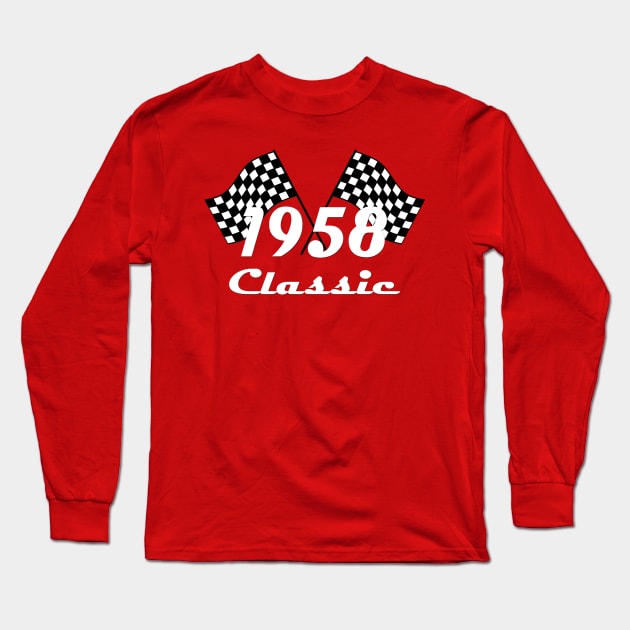 1958 Classic Checkered Race Flags Birthday Gift Long Sleeve T-Shirt by TLSDesigns